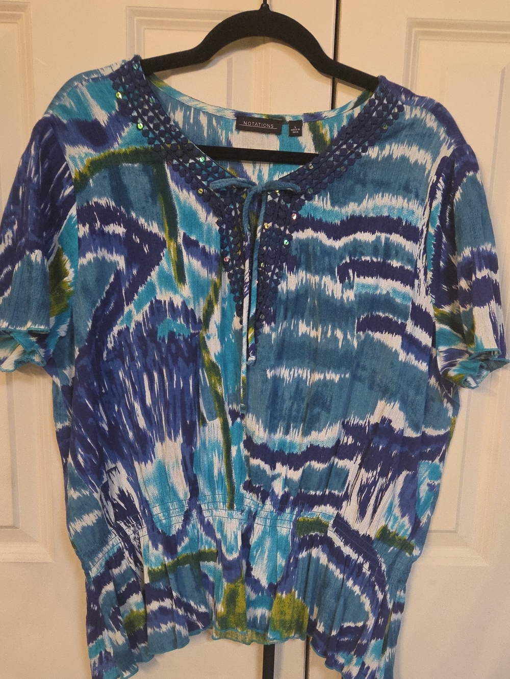 Notations Blue Teal Green Tie-Dye Short Sleeve Tunic